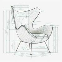 Sessel retro futuristisch Möbel skizzieren Illustration Hand Zeichnung Referenz Designer Idee foto