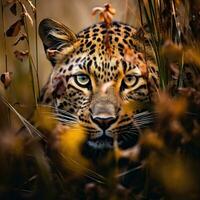 Leopard versteckt Raubtier Fotografie Gras National geografisch Stil 35mm Dokumentarfilm Hintergrund foto