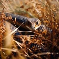 Schlange versteckt Raubtier Fotografie Gras National geografisch Stil 35mm Dokumentarfilm Hintergrund foto
