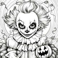 Clown einfach Kinder Färbung Seite Halloween süß Weiß Hintergrund Buch isoliert Fett gedruckt unheimlich foto