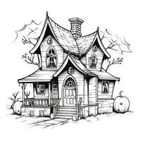 Hexe Haus einfach Kinder Färbung Seite Halloween süß Weiß Hintergrund Buch isoliert Fett gedruckt foto