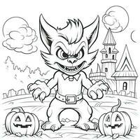 Werwolf einfach Kinder Färbung Seite Halloween süß Weiß Hintergrund Buch isoliert Fett gedruckt unheimlich foto