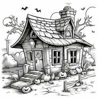 Hexe Haus einfach Kinder Färbung Seite Halloween süß Weiß Hintergrund Buch isoliert Fett gedruckt foto