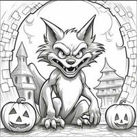 Werwolf einfach Kinder Färbung Seite Halloween süß Weiß Hintergrund Buch isoliert Fett gedruckt unheimlich foto