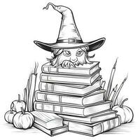 Hut Bücher einfach Kinder Färbung Seite Halloween süß Weiß Hintergrund Buch isoliert Fett gedruckt unheimlich foto
