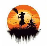 Hexe Halloween Clip Art Illustration Vektor T-Shirt Design Aufkleber Schnitt Sammelalbum Orange tätowieren foto