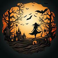 Hexe Halloween Clip Art Illustration Vektor T-Shirt Design Aufkleber Schnitt Sammelalbum Orange tätowieren foto