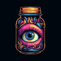 Flasche können Krug Augen Monster- Neon- Symbol Logo Halloween unheimlich Illustration tätowieren isoliert Vektor foto