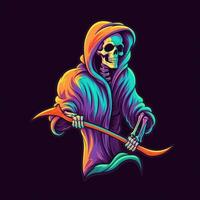 Sensenmann Tod Neon- Symbol Logo Halloween süß unheimlich hell Illustration tätowieren isoliert Vektor foto
