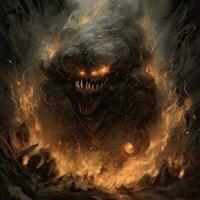dunkel Fantasie Hölle Flammen böse Grusel Angst Rauch Dämon Krieger Diablo Illustration Albtraum foto