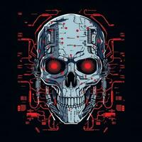 Roboter Terminator Porträt Logo tätowieren Poster Pixel Kunst Illustration Voxel Grafik foto