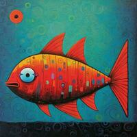 Fisch Piranha Kubismus Kunst Öl Gemälde abstrakt geometrisch komisch Gekritzel Illustration Poster Tätowierung foto