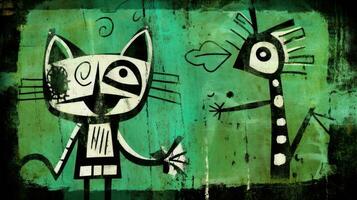 Katzen ausdrucksvoll Kinder Tier Illustration Gemälde Sammelalbum Hand gezeichnet Kunstwerk süß Karikatur foto
