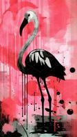Flamingo ausdrucksvoll Kinder Tier Illustration Gemälde Sammelalbum gezeichnet Kunstwerk süß Karikatur foto