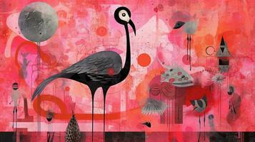 Flamingo ausdrucksvoll Kinder Tier Illustration Gemälde Sammelalbum gezeichnet Kunstwerk süß Karikatur foto