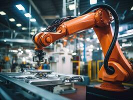 Roboter Arm Versammlung Maschine Fabrik Werkstatt Funken Foto Herstellung automatisiert Produktion