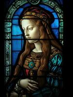 heilig Königin Frau befleckt Glas Fenster Mosaik religiös Collage Kunstwerk Jahrgang texturiert foto