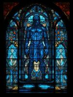 Super Held Krieger befleckt Glas Fenster Mosaik religiös Collage Kunstwerk retro Jahrgang texturiert foto