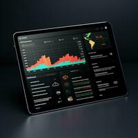 Tablette Attrappe, Lehrmodell, Simulation ui Schnittstelle Statistik Graph Diagramm Bildschirm Webseite Präsentation Instrumententafel Vorlage foto