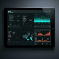 Tablette Attrappe, Lehrmodell, Simulation ui Schnittstelle Statistik Graph Diagramm Bildschirm Webseite Präsentation Instrumententafel Vorlage foto