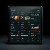 Tablette Attrappe, Lehrmodell, Simulation ui Schnittstelle Statistik Graph Diagramm Bildschirm Webseite Präsentation Instrumententafel Vorlage foto