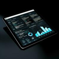 Tablette Attrappe, Lehrmodell, Simulation ui Schnittstelle Statistik Graph Diagramm Bildschirm Webseite Präsentation Instrumententafel Vorlage foto