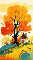 Herbst Landschaft Märchen Charakter Karikatur Illustration Fantasie süß Zeichnung Buch Kunst Grafik foto