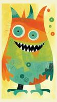 lächelnd Monster- Märchen Charakter Karikatur Illustration Fantasie süß Zeichnung Buch Kunst Grafik foto