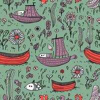 Wasser Schiff Fisch Pastell- nahtlos Hintergrund Sammelalbum Flanell Textil- drucken Illustration Muster foto