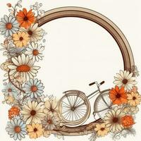 Fahrrad Blumen- Rahmen Gruß Karte Scrapbooking Aquarell sanft Illustration Rand Hochzeit foto