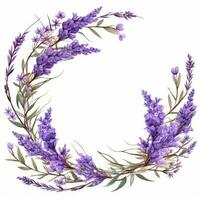 Lavendel Blumen- Rahmen Gruß Karte Scrapbooking Aquarell sanft Illustration Rand Hochzeit foto