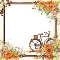 Fahrrad Blumen- Rahmen Gruß Karte Scrapbooking Aquarell sanft Illustration Rand Hochzeit foto