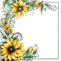 Sonnenblume Rahmen Gruß Karte Scrapbooking Aquarell sanft Illustration Rand Hochzeit foto