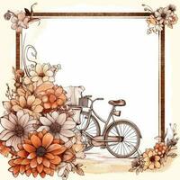 Fahrrad Blumen- Rahmen Gruß Karte Scrapbooking Aquarell sanft Illustration Rand Hochzeit foto