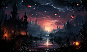 Ghostpunk Landschaft Stadt Mystiker Poster Außerirdischer Steampunk Hintergrund Fantastisch Film foto