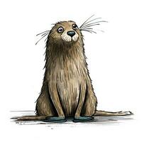 verrückt Otter skizzieren Karikatur Schlaganfall Gekritzel Illustration Vektor Hand gezeichnet Maskottchen Clip Art foto