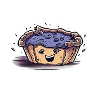 verrückt Blaubeere Kuchen skizzieren Karikatur Schlaganfall Gekritzel Illustration Vektor Hand Maskottchen Clip Art foto