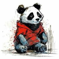 verrückt Panda skizzieren Karikatur Schlaganfall Gekritzel Illustration Vektor Hand gezeichnet Maskottchen Clip Art foto