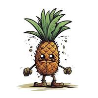 verrückt Ananas skizzieren Karikatur Schlaganfall Gekritzel Illustration Vektor Hand gezeichnet Maskottchen Clip Art foto