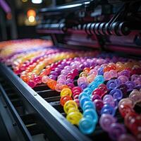 Süßigkeiten Süßigkeiten Fabrik Arbeitsplatz Maschine Roboter Produktion Mechaniker Förderer Foto schließen