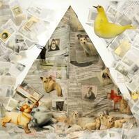 Pyramide Mond Katze abstrakt Collage Sammelalbum Gelb retro Jahrgang surrealistisch Illustration foto