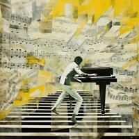 großartig Klavier abstrakt Collage Sammelalbum Gelb retro Jahrgang surrealistisch Illustration foto