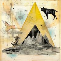 Pyramide Mond Katze abstrakt Collage Sammelalbum Gelb retro Jahrgang surrealistisch Illustration foto