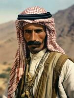 arabisch Mann von das früh 1900s farbig alt Foto ai generativ