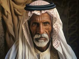 arabisch Mann von das früh 1900s farbig alt Foto ai generativ