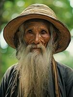 asiatisch Mann von das früh 1900s farbig alt Foto ai generativ