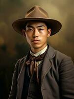 asiatisch Mann von das früh 1900s farbig alt Foto ai generativ