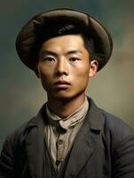 asiatisch Mann von das früh 1900s farbig alt Foto ai generativ