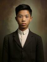 asiatisch Mann von das früh 1900s farbig alt Foto ai generativ