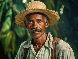 Brasilianer Mann von das früh 1900s farbig alt Foto ai generativ